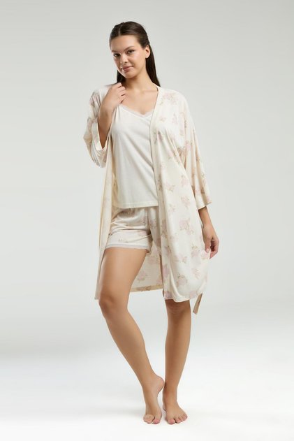 Women's Cream 3-Piece Set, Tank Top Shorts Robe