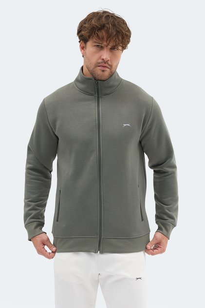 Mendoza I Men's Zippered Mock Neck Pocket Khaki Sweatshirt