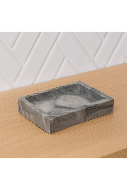Gray and White Patterned Notched Soap Dish
