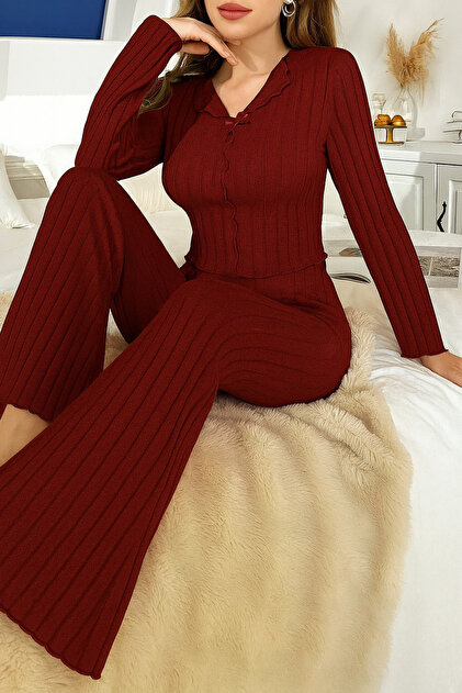 Bow Detailed Long Sleeve Cotton Women's Pajama Set
