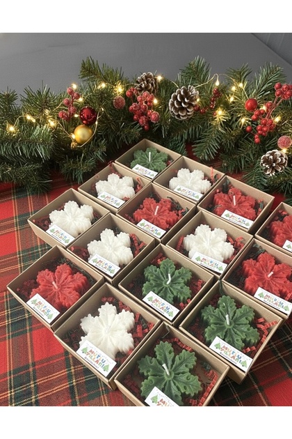 15 Pieces Christmas Gift Snowflake Candle Set | Red Green White Scented Box Candle