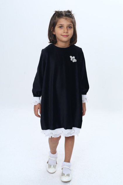 Girl's Velvet Ruffle Detailed Dress