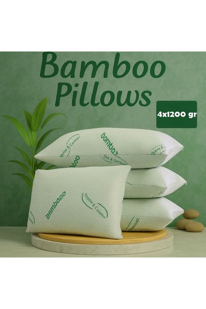 4 Adet 1200 Gram Bamboo Serisi Kılıflı Fermuarlı Yıkanabilir Yastık 4 Adet aloevera Yastık