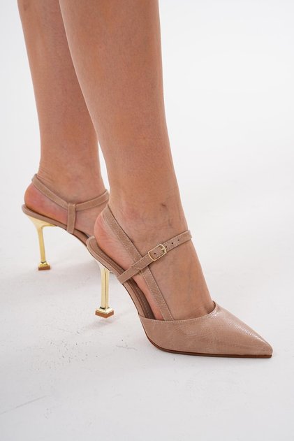 Women's Mink 8.5 cm Gold Heels Back Strap Stiletto Heels Shoes