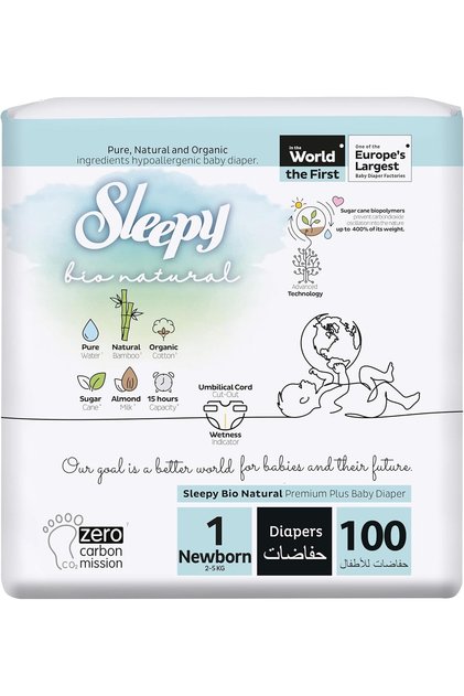 Bio Natural Premium Size 1 Diapers, 100 Count (2-5 kg)