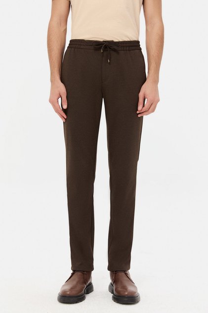 Ds Groom Slim Fit Brown Knitted Jogger Pants