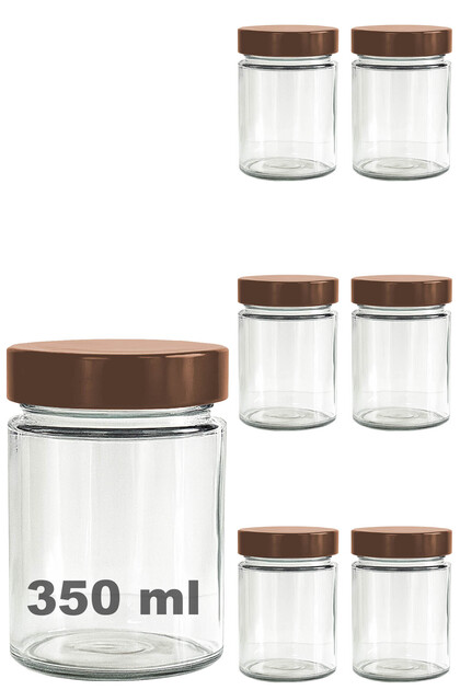 350 ml Jar with Copper Deep Lid 350 Cc Transparent Jam, Marmalade Glass Jar Deep 6 Pieces