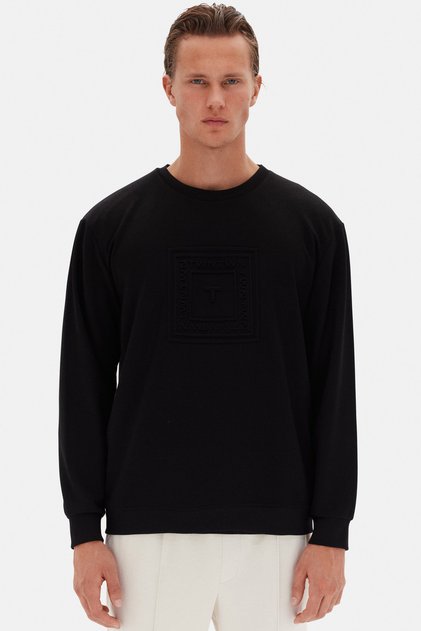 Relaxed Fit Black Plain Sweatshirt