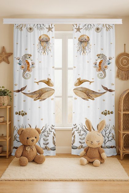 Bohemian Cute Submarine Patterned Children's Baby Room Background Curtain (Single Panel Pricing)