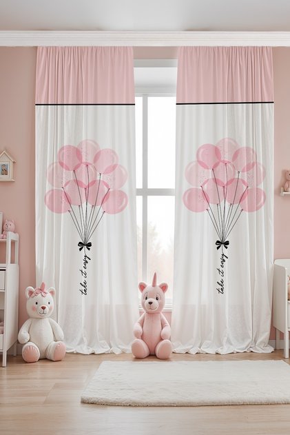 Pink Balloons Patterned Children's Baby Room Background Curtain (Single Wing Pricing)