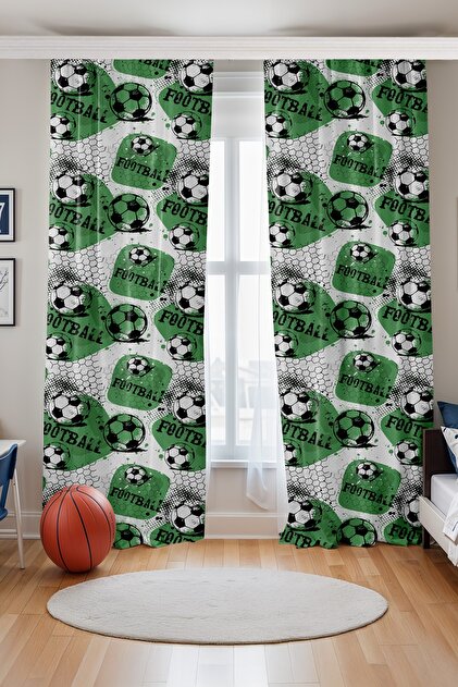 Green and Black Football Patterned Children's Baby Room Background Curtain (Single Panel Pricing)