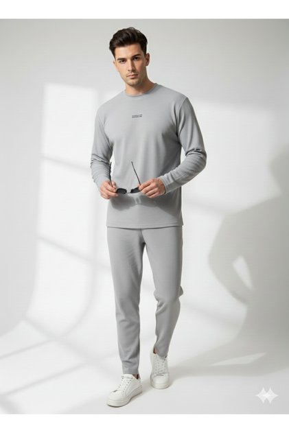 Unisex Crew Neck Embossed Printed Inside Cotton Pocketed Top and Bottom Set