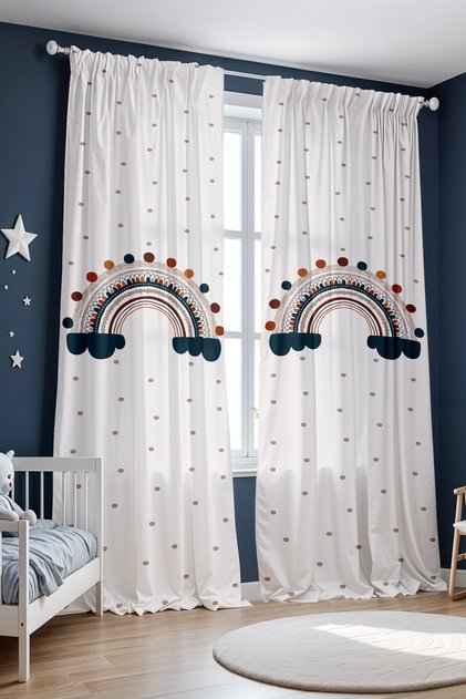 Polka Dot Rainbow Patterned Children's Baby Room Background Curtain (Single Panel Pricing)