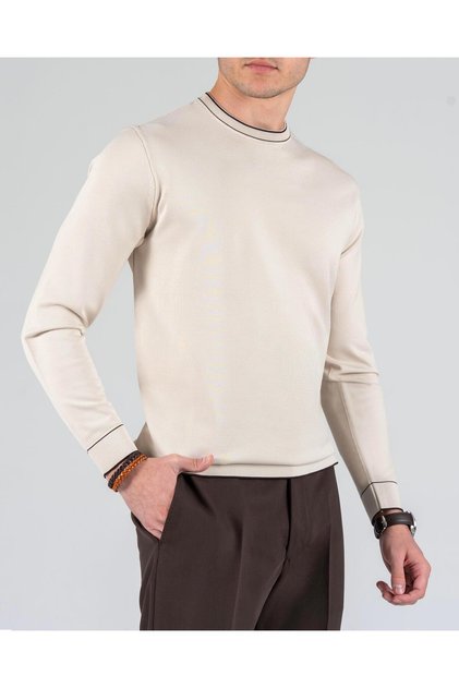 Italian Style S Slim Fit Crew Neck Knitwear Sweater Stone T14504