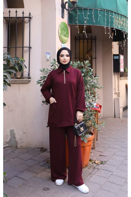 طقم مودال مع جيب بسحاب نصفي