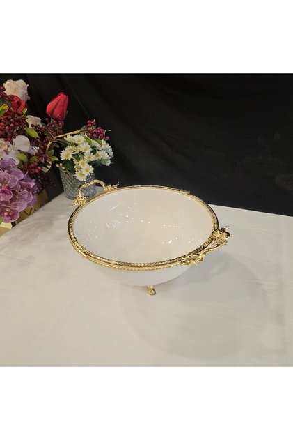Cast Edge Frame Footed Porcelain Bowl Gold 21 cm