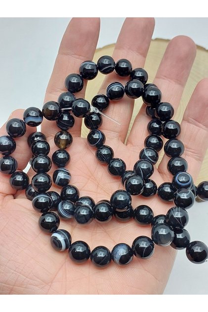Agate Stone Black Variegated Strand 10mm – Accessory & Object Design Bead (23575)