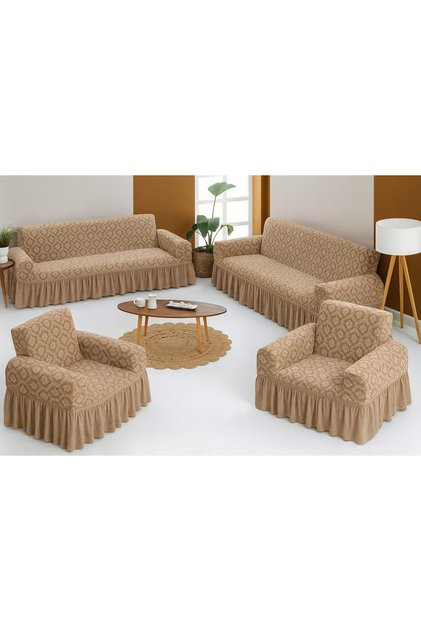 Jacquard Shawl Pattern Sofa, Sofa, Sofa Bed Cover, Lycra, Skirted, Seat Cover 3+3+1+1 Set