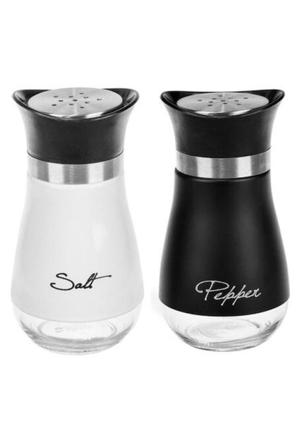 Set de 2 Solnite din Sticla pentru Sare si Piper – Alb/Negru – 120 ml fiecare – 6x11.5 cm