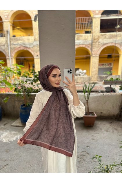 Etnik Desen Acı Kahve Soft Pamuk Şal