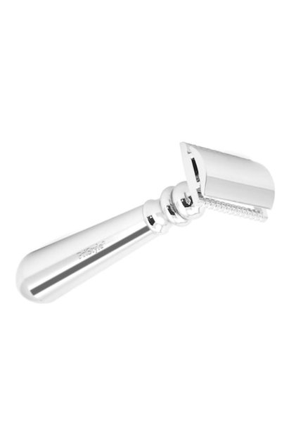 Aparat de ras de siguranță clasic din oțel inoxidabil cromat, mâner ergonomic, argintiu