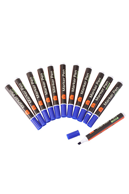 Marker Pen Set 12pcs Blue - Washable Chisel Tip Permanent Markers