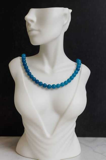 Natural Apatite Stone Necklace – 6 mm Sphere Cut, Adjustable, Blue Energy Stone (40 cm + Extension Chain)