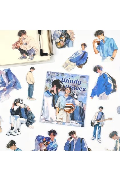 20Pcs Transparent Blue Korean Style Boy Anime Sticker Bullet Journal Scrapbook Agenda Laptop Daily
