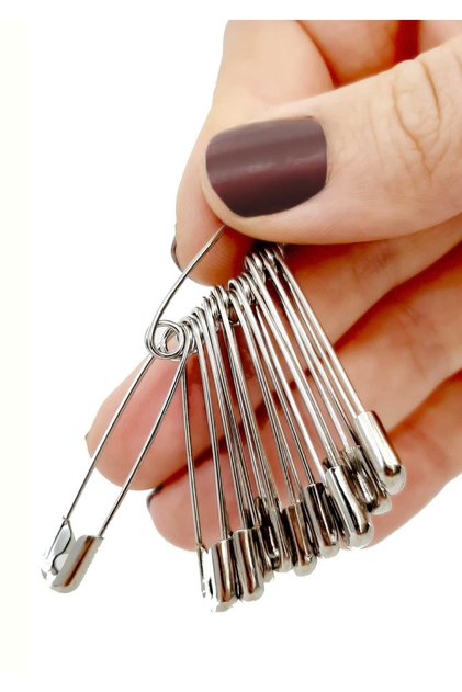 Çengelli İğne 12'li Gümüş Renk No:3 (4.5cm Uzunluk)-Çatal İğne-Kancalı İğne-Firkete