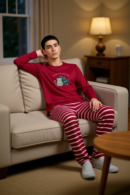 Men's New Year Themed Crew Neck Pajama Set Functional Durable Quality Comfortable Stylish