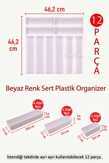 White New Color Hard Plastic Set of 12 Spoon Holder Drawer Modular Organizer White