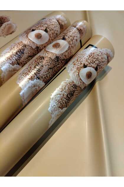 Coffee 57X57 cm Stylish Wrapping Paper with Bear Figure – 4 Pieces for Flower Bouquets and Gift Packaging