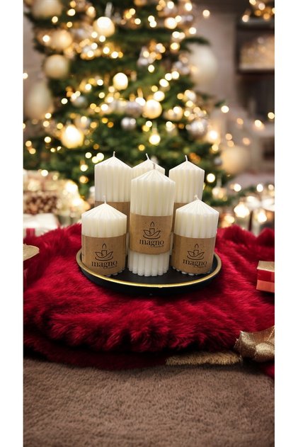 New Year Handmade Pillar Candle 6 Pieces Soy Vanilla Scented