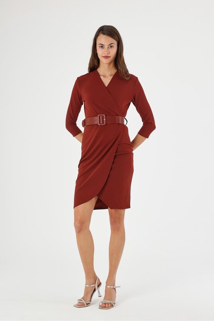 Apsen Women's Tile Double-Breasted Belted Midi Wrap Dress 3753-100