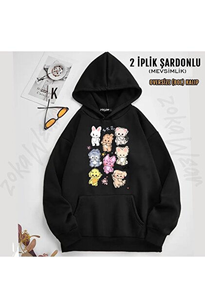 Stray Kids HOODIE フーディ パーカー SKZOO 新品未開封 ZOKAWEAR Stray Kids Skzoo v3 Baskılı Kapüşonlu Sweatshirt (2 İplik