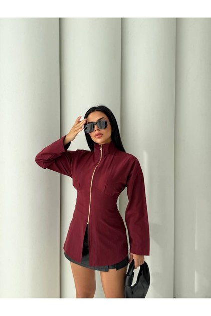 Gömlek - FM0140 Model Uzun Fermuar Detay Kadın Gömlek