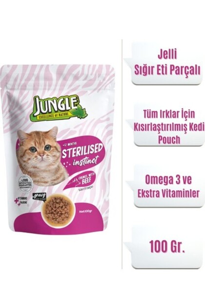 Jungle Pouch Sığır Eti Parçalı Kısırlaştırılmış Kedi Konservesi