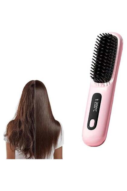 Go Brush Pro 2025 Cordless Hair Straightener Brush (Pink)