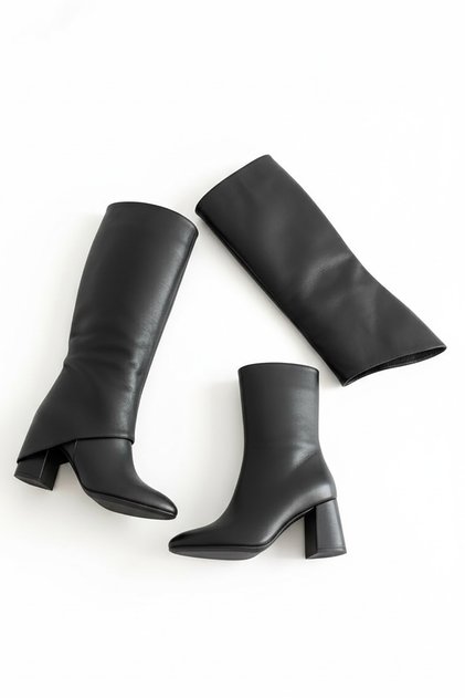 Rapit Black Leather Removable Heel (8 cm Heel Height) Daily Use Boots and Boots