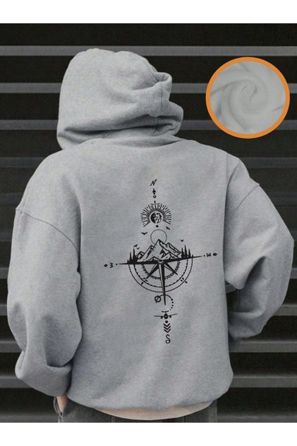 Unisex Men/Women Colorful Compass Custom Printed Cotton Oversize Hooded Sweatshirt