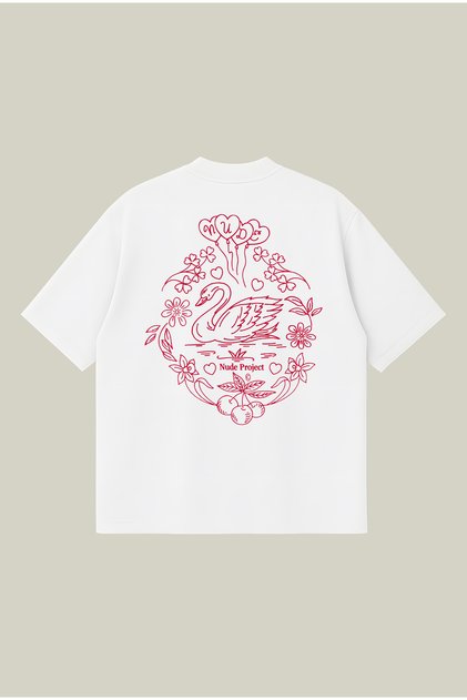 Nude Project Kuğu Boxy Fit Oversized Unisex 100% Cotton Pack T-Shirt – Printed T-Shirt | Streetwear
