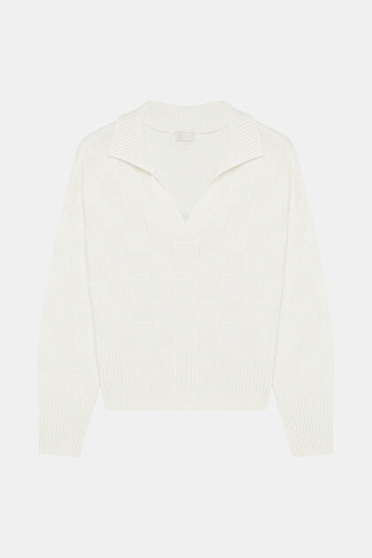 EKRU DESEN DETAYLI TRİKO