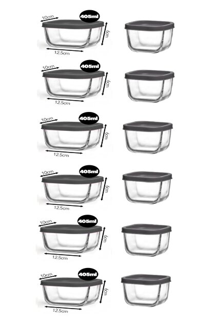 Feyzade Cube Breakfast Storage Container Set 6 Pieces 405Cc-6 Pieces 270Cc with Gray Lid