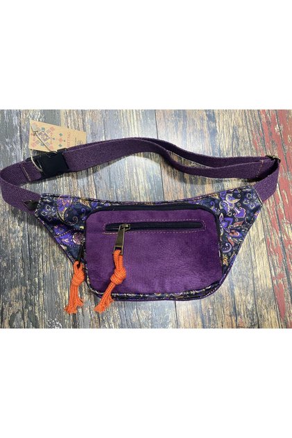 Unisex Ethnic Authentic Bohemian Daily Travel Waist Bag Multi-Pocket Water Resistant Purple