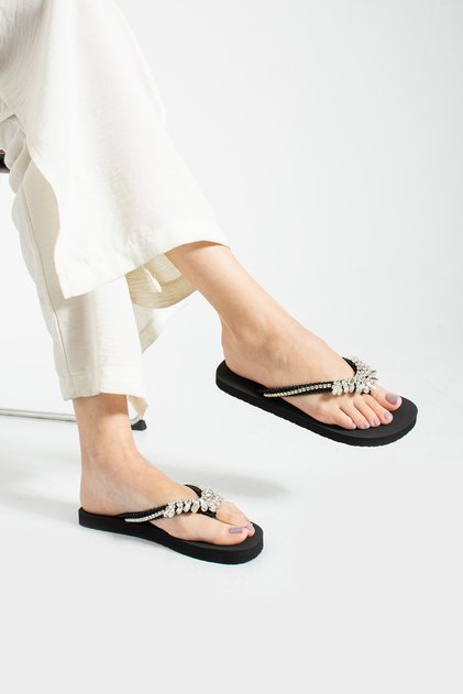 Aria Silver Stone Women's Flip Flops Beach Slippers