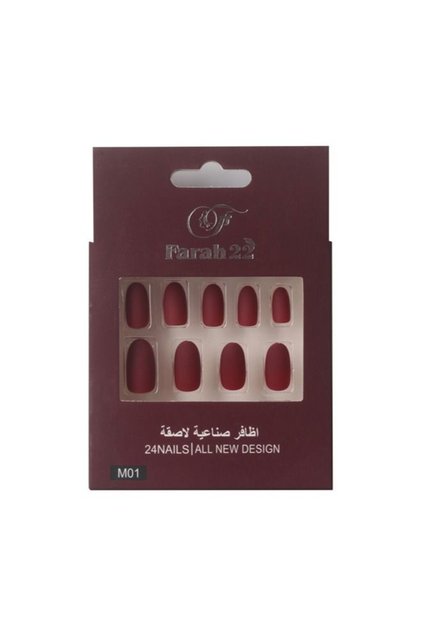 Farah 22 Matte Adhesive False Nails, 24 Pieces, Red