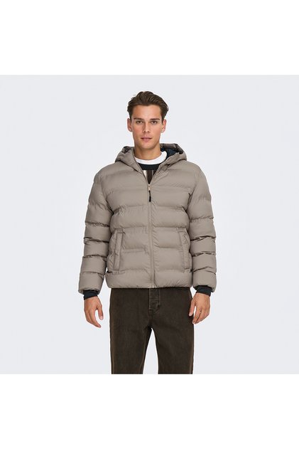 Only&Sons Union fără cusături Life Puffer pentru bărbați, bej cu glugă