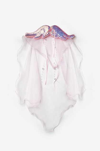 Pink Sequin Pearl Detailed Wing Figure Girl's Clip Buckle
