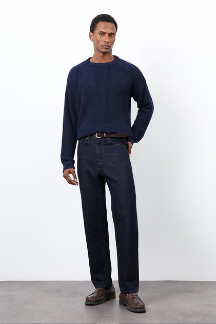 Navy Blue Knitted Sweater Men's Sweater