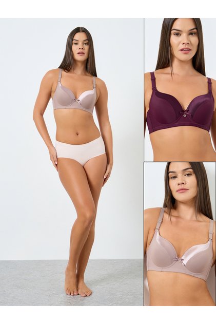 Pack of 2 - Full Cup Padded Wired Bra with Satin Panel